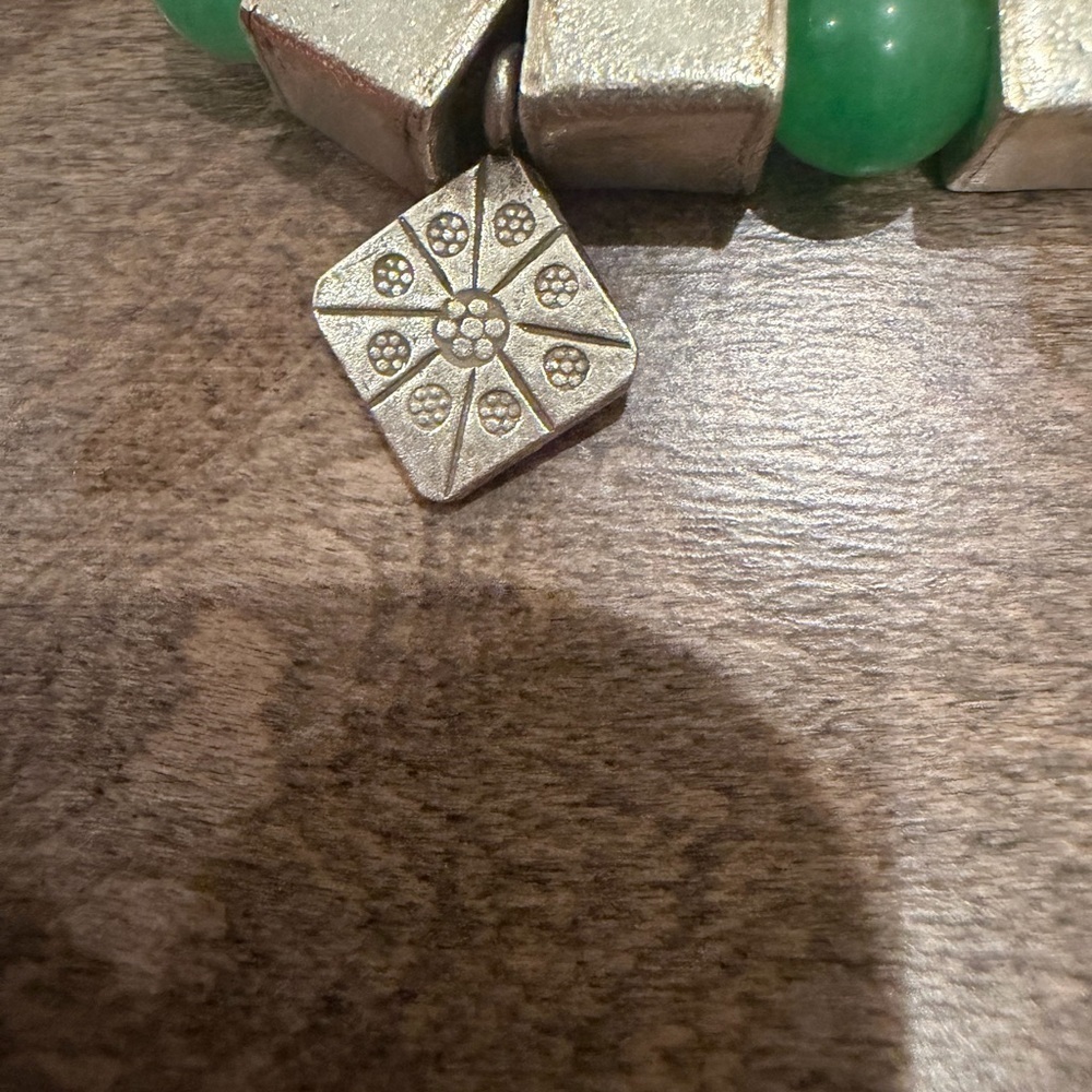 Vintage Chinese Silver and Jade Geometric Charm Bracelet - Picture 2 of 5